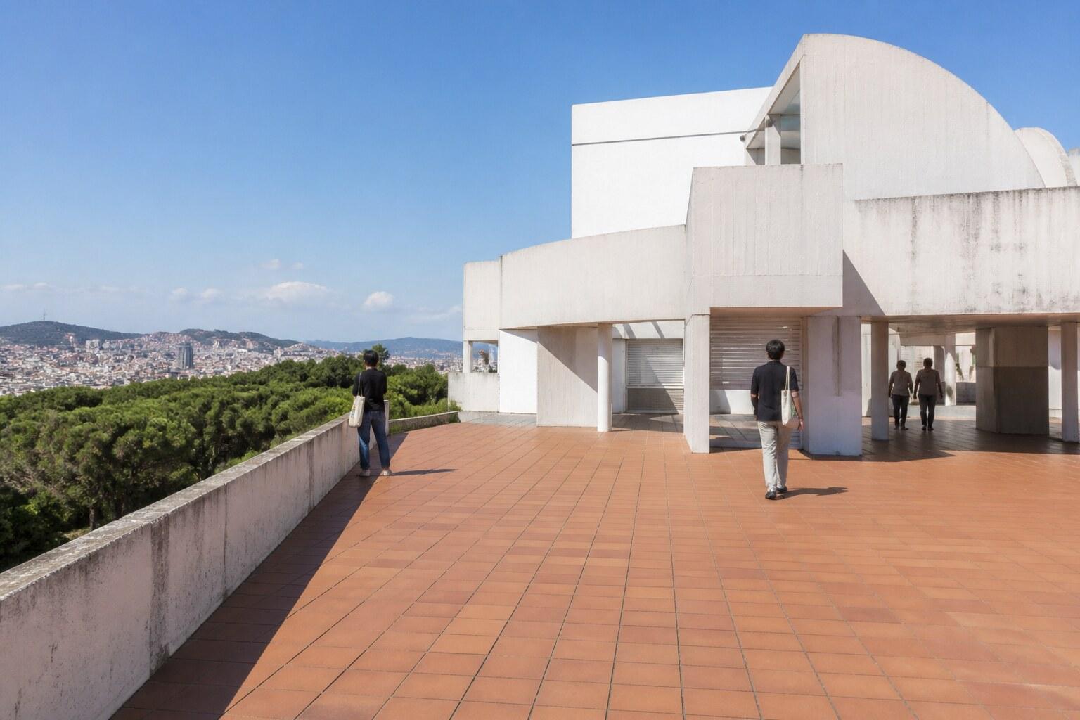 White terraces and roofline of the Fundació Joan Miró on Montjuïc