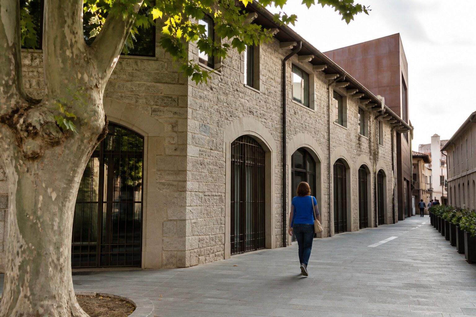 Stone exterior and entrance of an Olot art museum