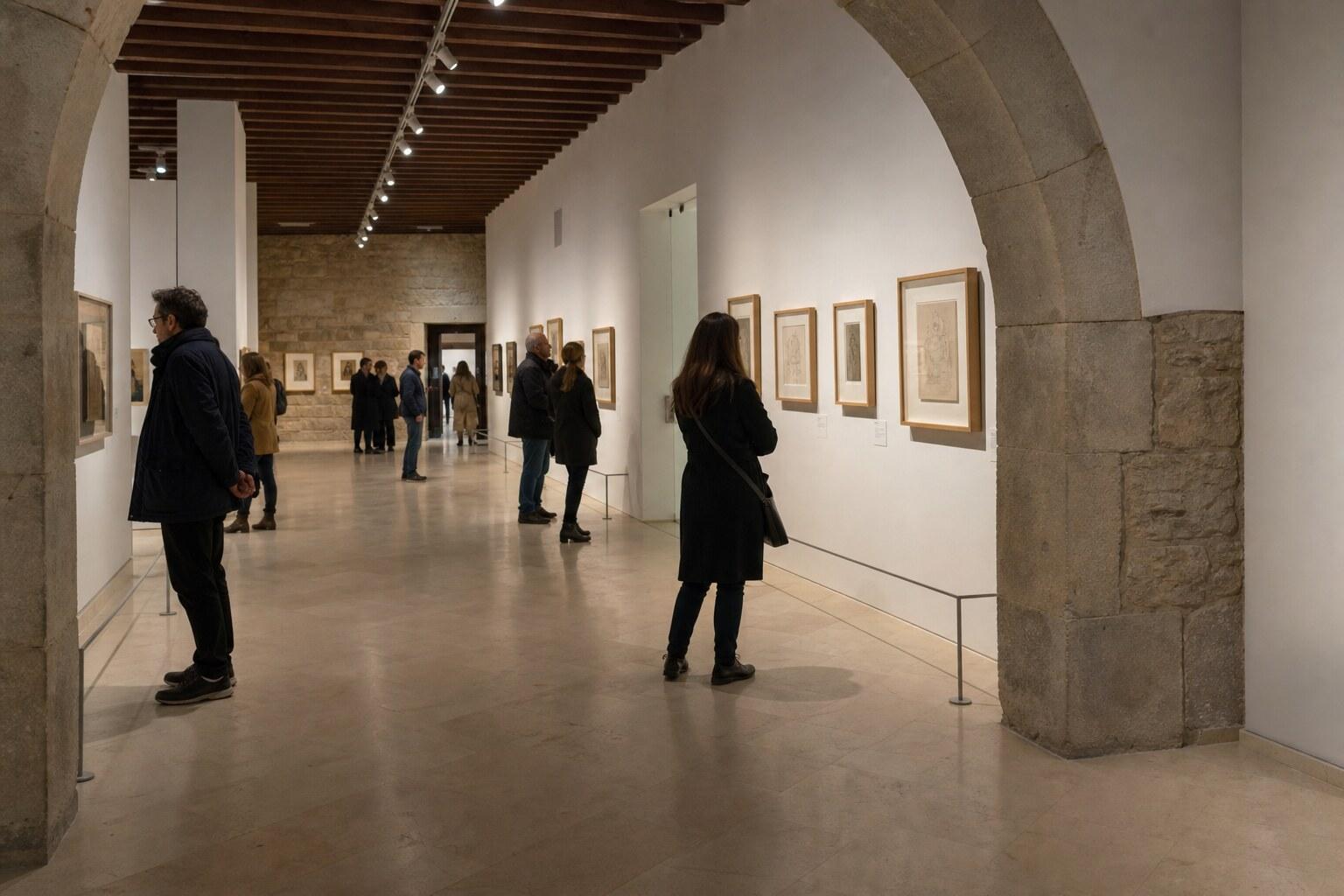Visitors viewing paintings in the Picasso Museum galleries