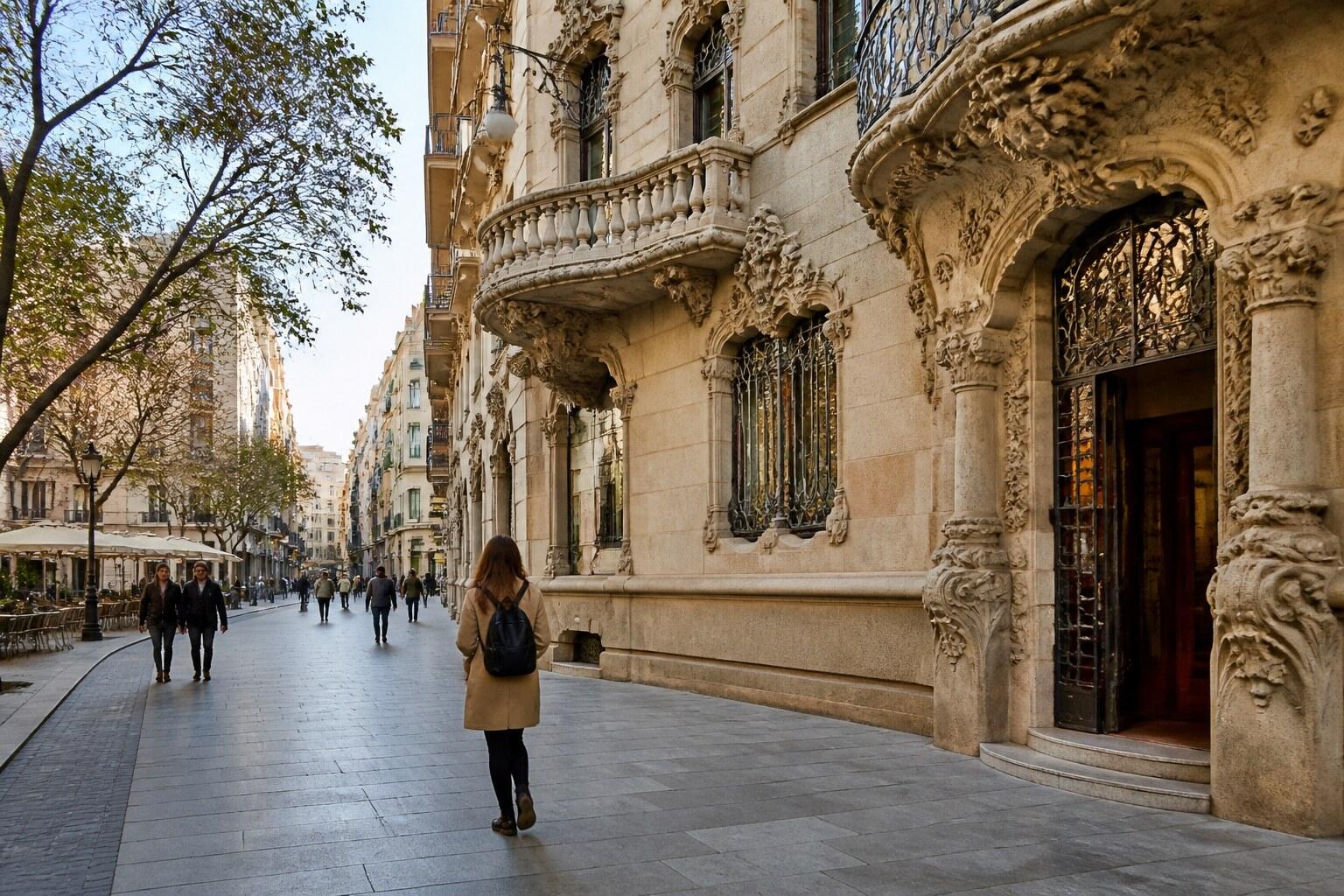 Ornate Casa Navàs façade and adjoining street in Reus